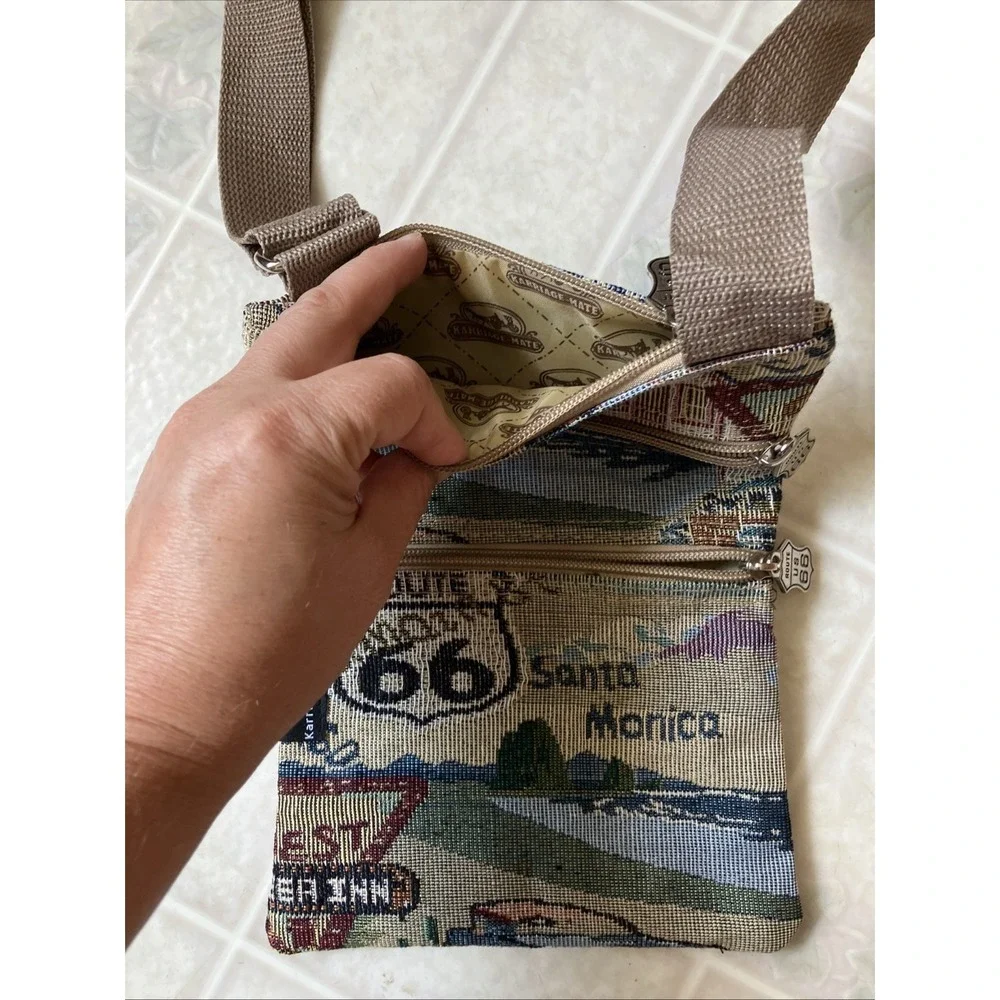 Cozy Cottagecore Travel Vtg Route 66 Tapestry Crossbody Bag Zip Top Heritage